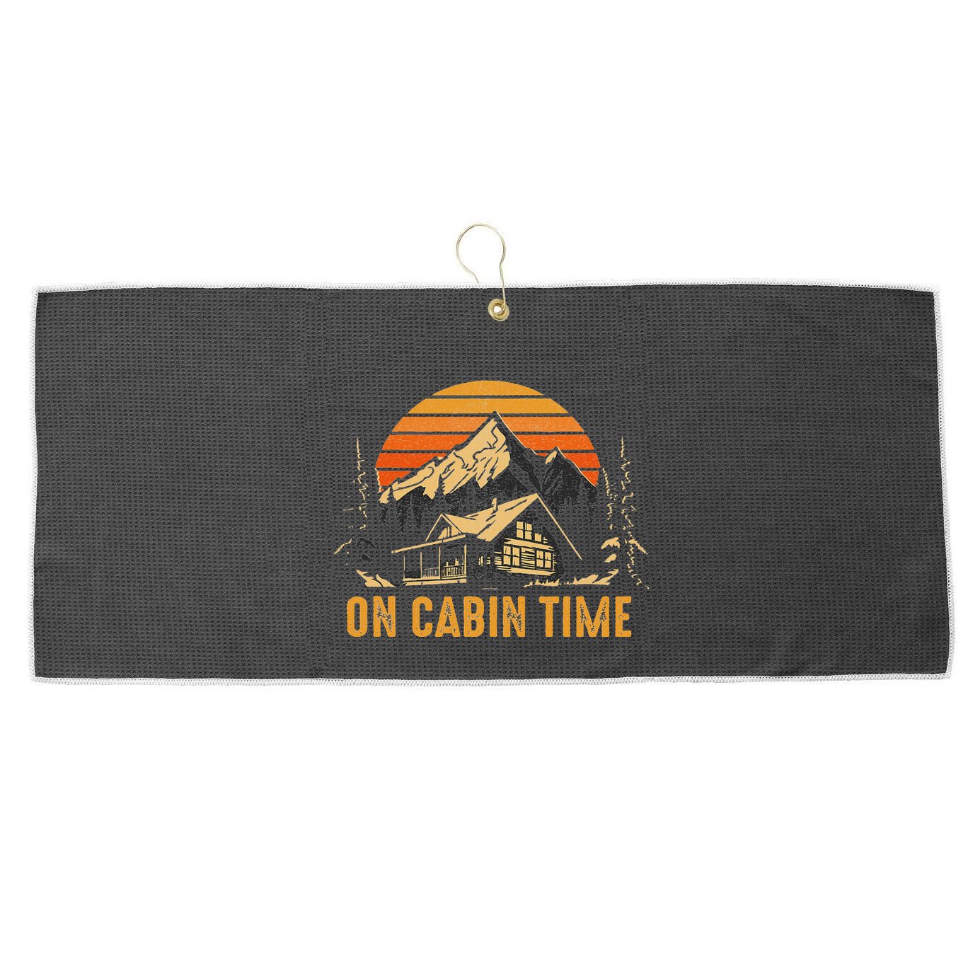 Retro Sunset Cabin Life Camping On Cabin Time Outdoor Large Microfiber Waffle Golf Towel
