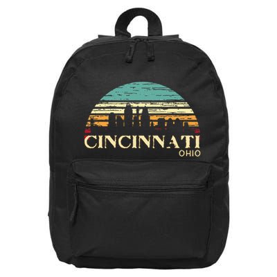 Retro Sunset Cincy Downtown Cincinnati Ohio Skyline Art Gift 16 in Basic Backpack