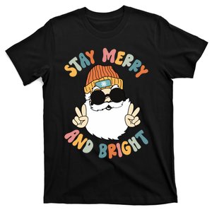 Retro Santa Claus Stay Merry And Bright Groovy Christmas T-Shirt