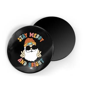 Retro Santa Claus Stay Merry And Bright Groovy Christmas Magnet