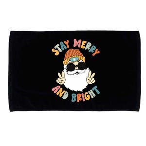 Retro Santa Claus Stay Merry And Bright Groovy Christmas Microfiber Hand Towel