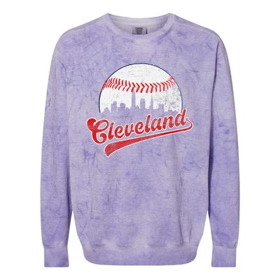 Retro Skyline Cleveland Baseball Colorblast Crewneck Sweatshirt