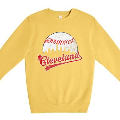 Retro Skyline Cleveland Baseball Premium Crewneck Sweatshirt