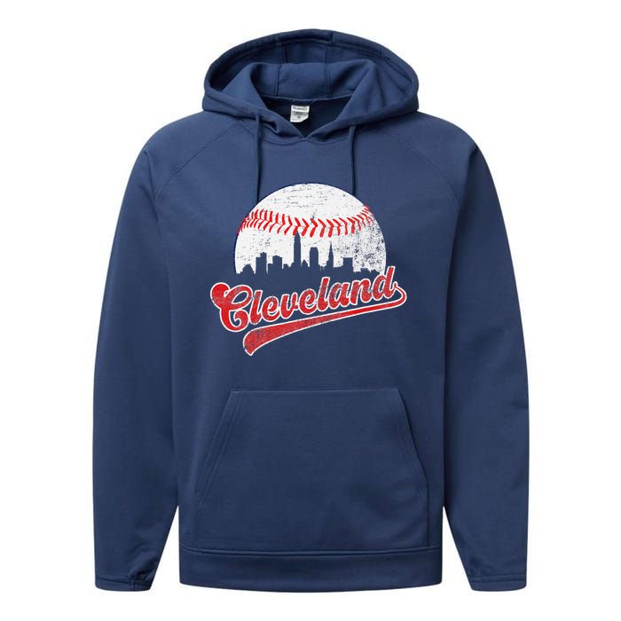 Retro Skyline Cleveland Baseball Performance Fleece Hoodie