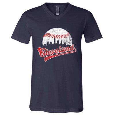 Retro Skyline Cleveland Baseball V-Neck T-Shirt