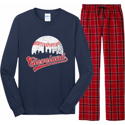 Retro Skyline Cleveland Baseball Long Sleeve Pajama Set