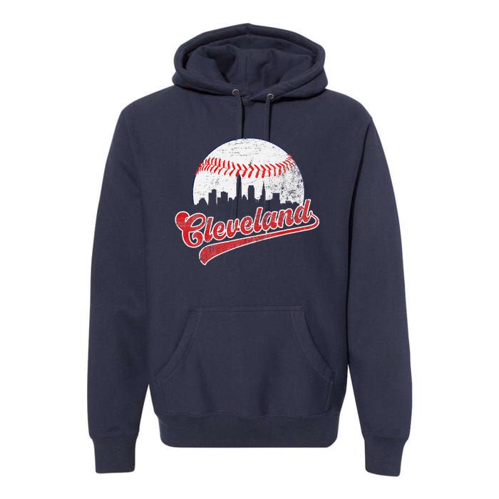 Retro Skyline Cleveland Baseball Premium Hoodie