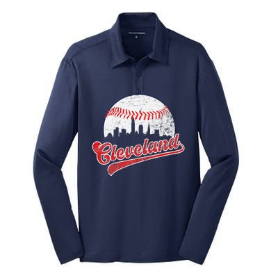 Retro Skyline Cleveland Baseball Silk Touch Performance Long Sleeve Polo