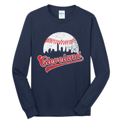 Retro Skyline Cleveland Baseball Tall Long Sleeve T-Shirt