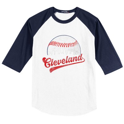 Retro Skyline Cleveland Baseball Baseball Sleeve Shirt