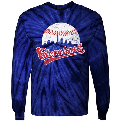 Retro Skyline Cleveland Baseball Tie-Dye Long Sleeve Shirt