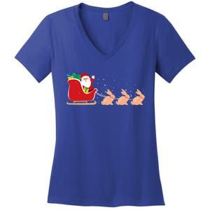 Rabbit Santa Christmas Sleigh Funny Rabbit Xmas Gift Women's V-Neck T-Shirt