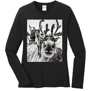 Reindeer Selfie Christmas Ladies Long Sleeve Shirt