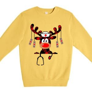 Reindeer Scrubs Christmas Scrub Top Rubber Gloves Nurses Gift Premium Crewneck Sweatshirt