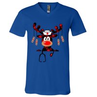 Reindeer Scrubs Christmas Scrub Top Rubber Gloves Nurses Gift V-Neck T-Shirt