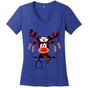 Reindeer Scrubs Christmas Scrub Top Rubber Gloves Nurses Gift Women's V-Neck T-Shirt