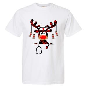 Reindeer Scrubs Christmas Scrub Top Rubber Gloves Nurses Gift Garment-Dyed Heavyweight T-Shirt