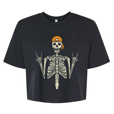 Rocker Skeleton Cap Skater Cool Halloween Punk Rock Bella+Canvas Jersey Crop Tee