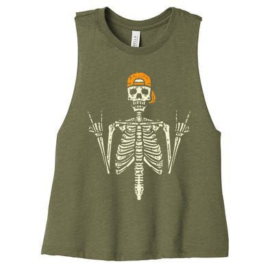 Rocker Skeleton Cap Skater Cool Halloween Punk Rock Women's Racerback Cropped Tank