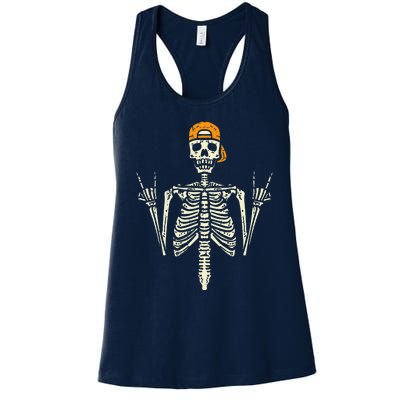 Rocker Skeleton Cap Skater Cool Halloween Punk Rock Women's Racerback Tank