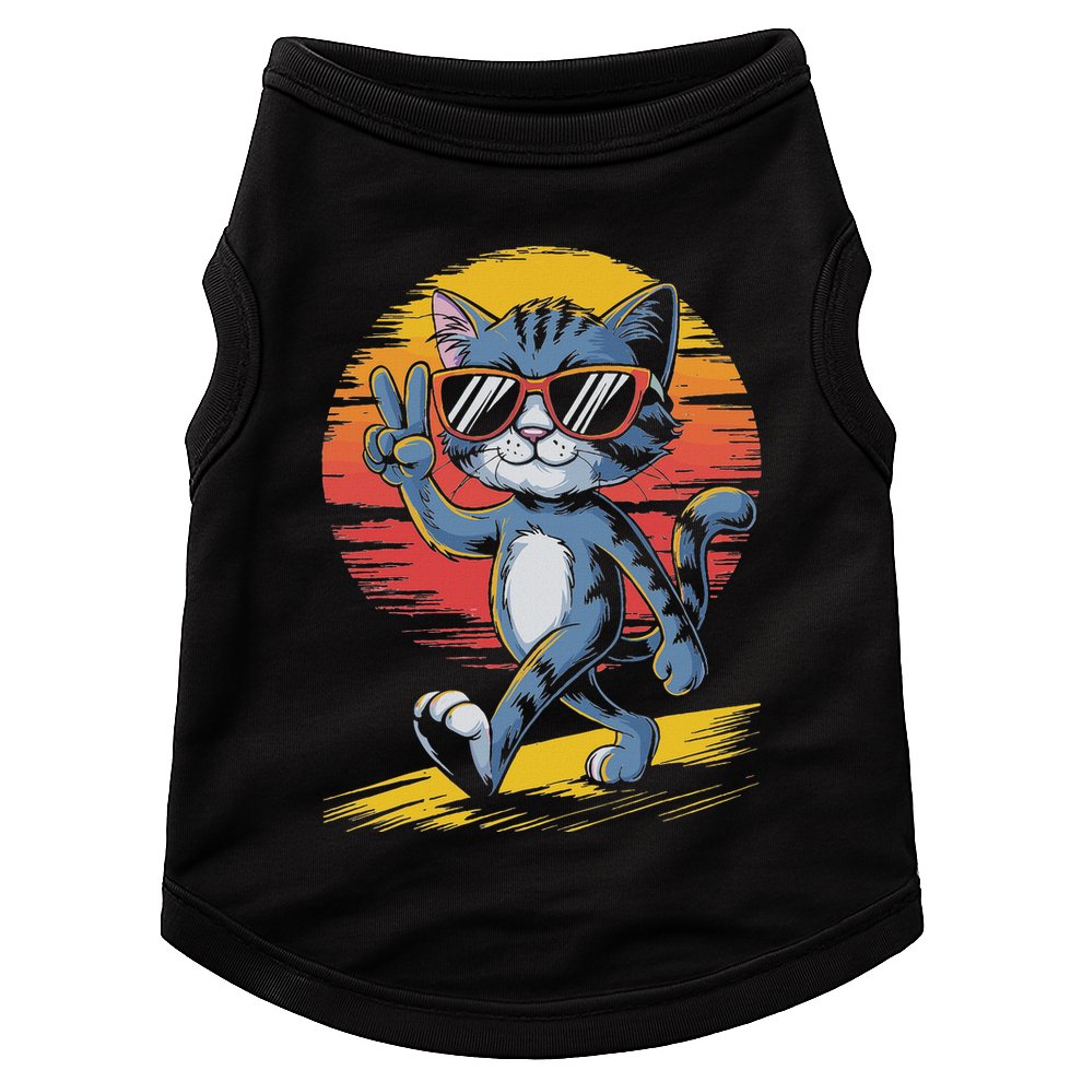 Retro Sunset Cool Cat With Sunglasses Peace Sign Doggie Tank