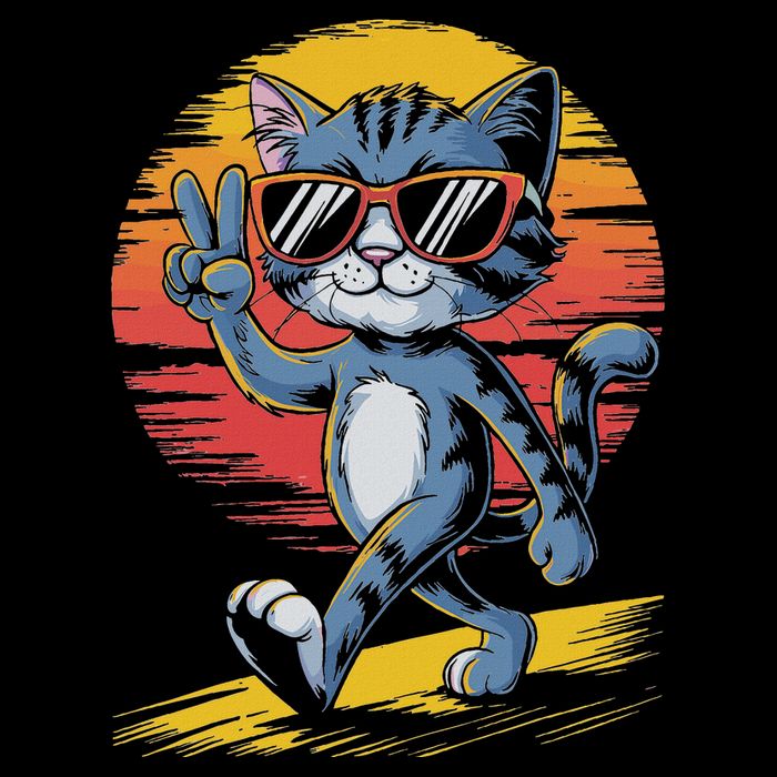 Retro Sunset Cool Cat With Sunglasses Peace Sign Doggie Tank