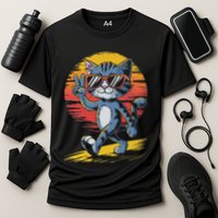 Retro Sunset Cool Cat With Sunglasses Peace Sign Cooling Performance Crew T-Shirt