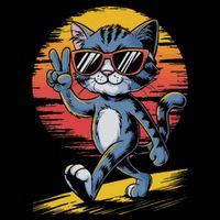 Retro Sunset Cool Cat With Sunglasses Peace Sign Cooling Performance Crew T-Shirt