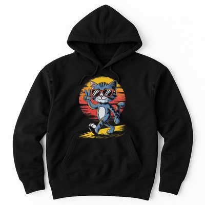 Retro Sunset Cool Cat With Sunglasses Peace Sign Hoodie