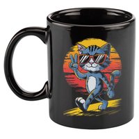 Retro Sunset Cool Cat With Sunglasses Peace Sign 11oz C Handle Ceramic Mug