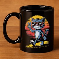 Retro Sunset Cool Cat With Sunglasses Peace Sign 11oz C Handle Ceramic Mug