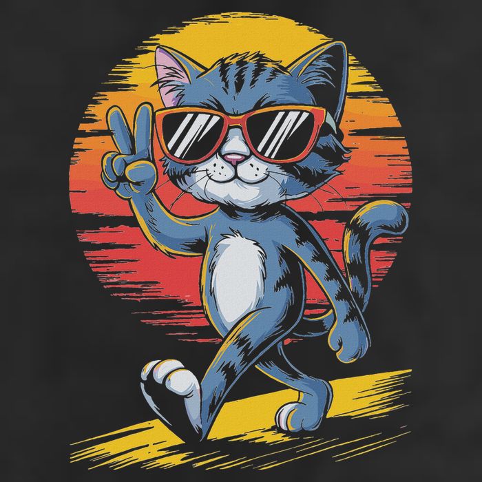 Retro Sunset Cool Cat With Sunglasses Peace Sign 11oz C Handle Ceramic Mug