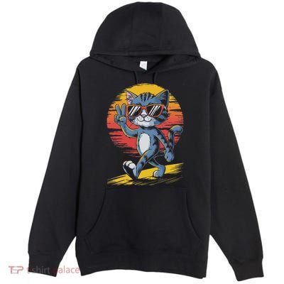 Retro Sunset Cool Cat With Sunglasses Peace Sign Premium Pullover Hoodie