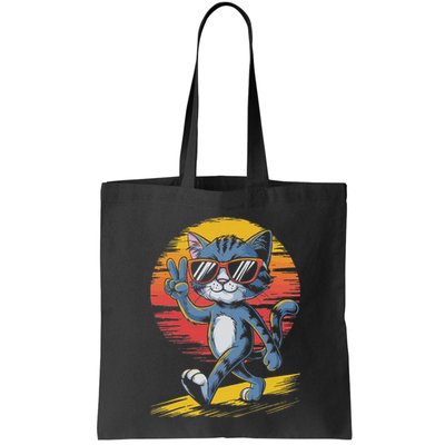 Retro Sunset Cool Cat With Sunglasses Peace Sign Bag