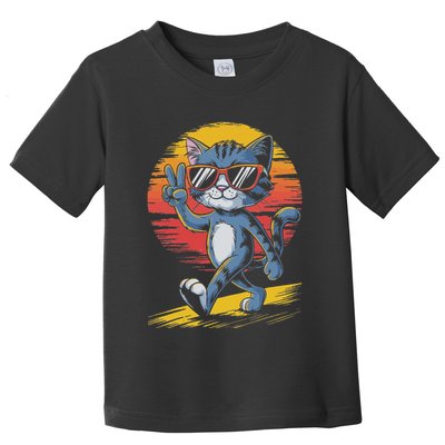 Retro Sunset Cool Cat With Sunglasses Peace Sign Toddler T-Shirt