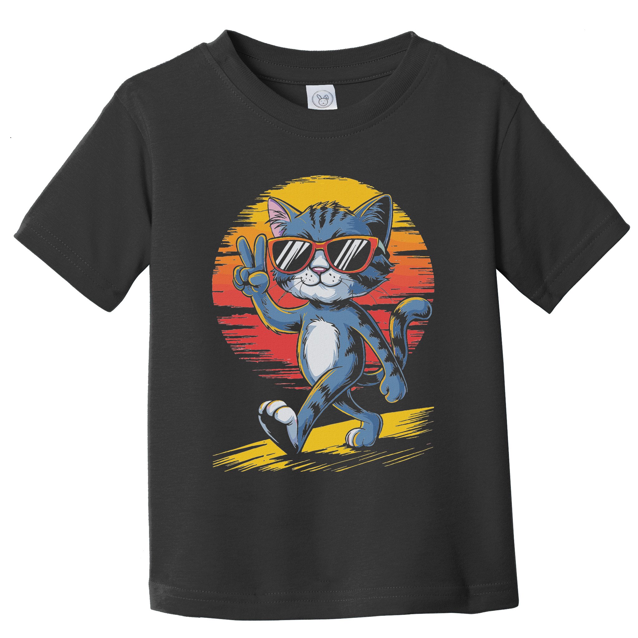 Retro Sunset Cool Cat With Sunglasses Peace Sign Toddler T-Shirt