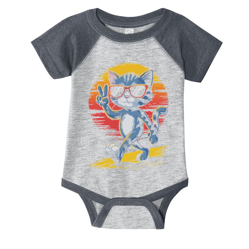 Retro Sunset Cool Cat With Sunglasses Peace Sign Infant Baby Jersey Bodysuit