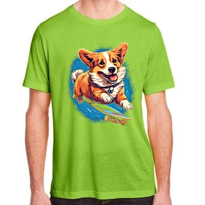 Retro Skateboarding Corgi Dog Skateboard Gift Adult ChromaSoft Performance T-Shirt