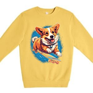 Retro Skateboarding Corgi Dog Skateboard Gift Premium Crewneck Sweatshirt