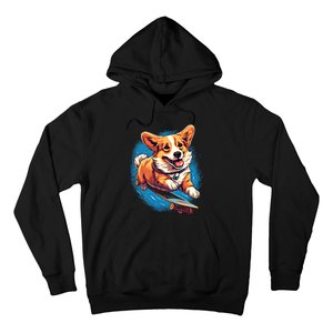 Retro Skateboarding Corgi Dog Skateboard Gift Hoodie