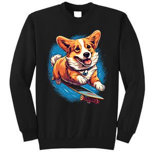 Retro Skateboarding Corgi Dog Skateboard Gift Sweatshirt