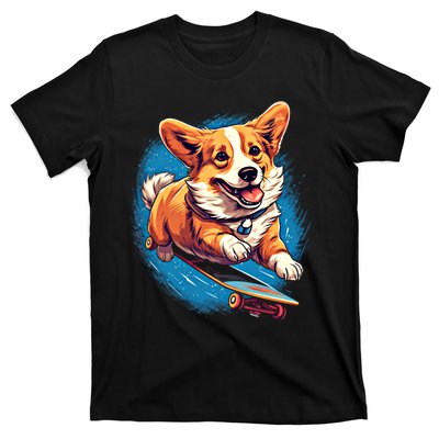 Retro Skateboarding Corgi Dog Skateboard Gift T-Shirt