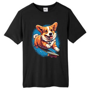 Retro Skateboarding Corgi Dog Skateboard Gift Tall Fusion ChromaSoft Performance T-Shirt