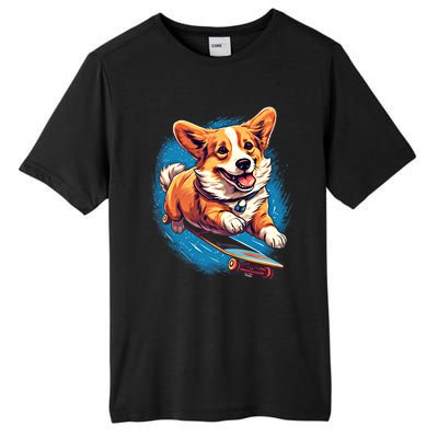 Retro Skateboarding Corgi Dog Skateboard Gift Tall Fusion ChromaSoft Performance T-Shirt