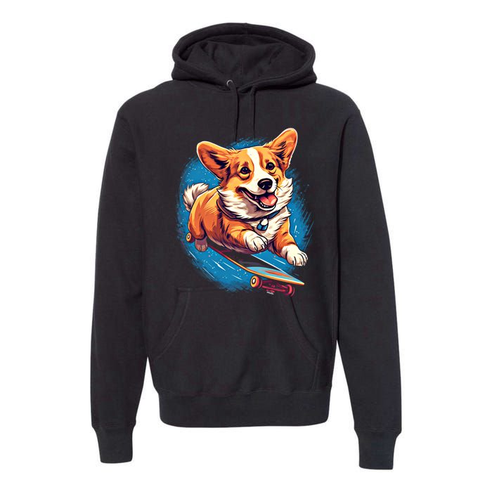 Retro Skateboarding Corgi Dog Skateboard Gift Premium Hoodie