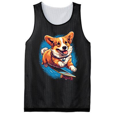 Retro Skateboarding Corgi Dog Skateboard Gift Mesh Reversible Basketball Jersey Tank