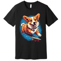 Retro Skateboarding Corgi Dog Skateboard Gift Premium T-Shirt