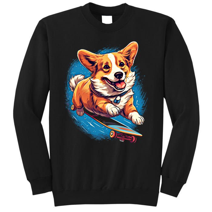 Retro Skateboarding Corgi Dog Skateboard Gift Tall Sweatshirt