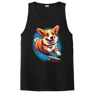 Retro Skateboarding Corgi Dog Skateboard Gift PosiCharge Competitor Tank