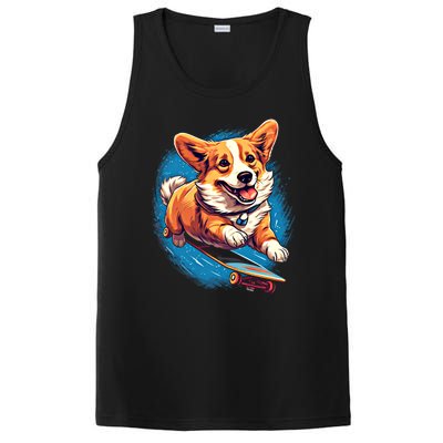 Retro Skateboarding Corgi Dog Skateboard Gift PosiCharge Competitor Tank